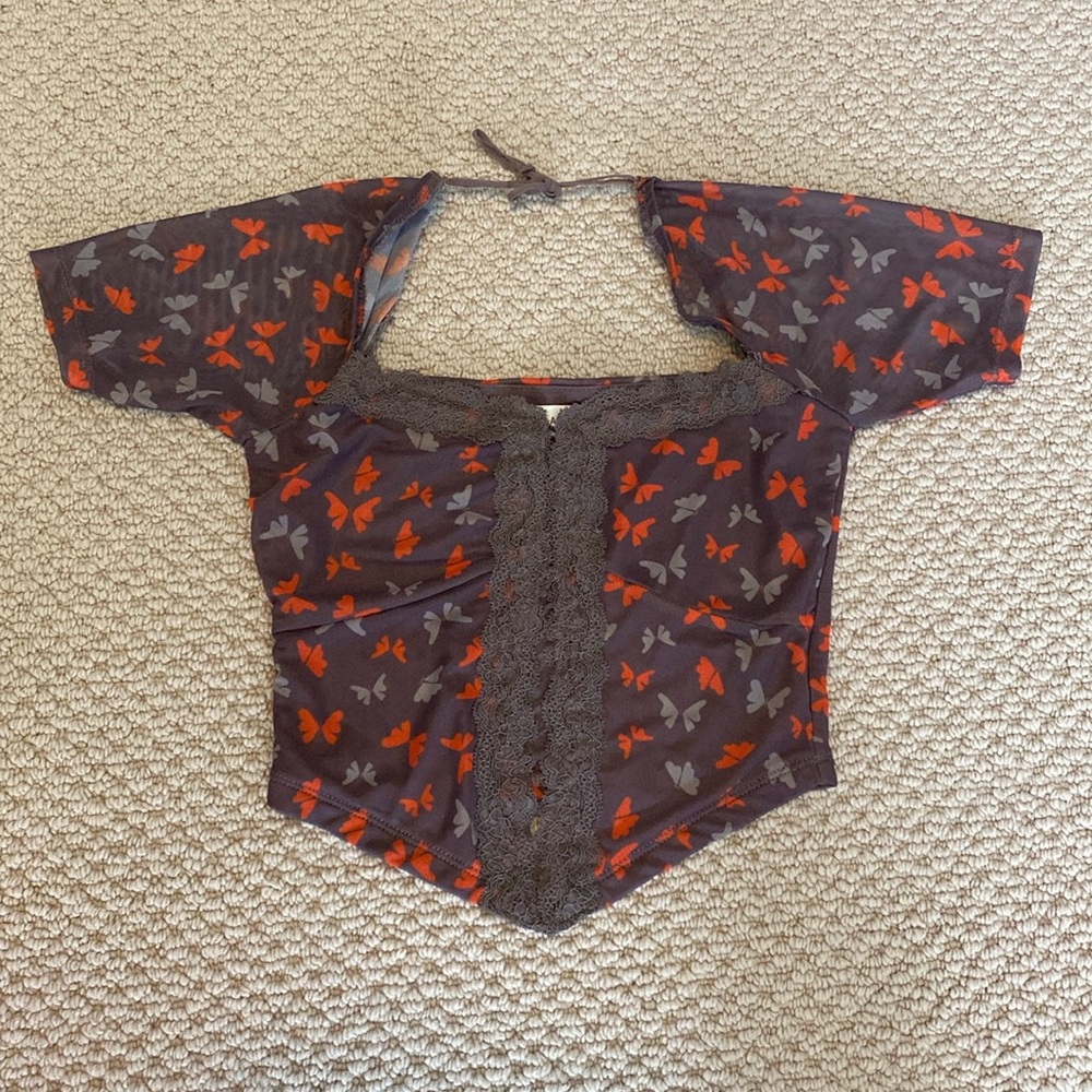 Glassons Size XS Women's Teen Girl Purple Butterfly Crop Top